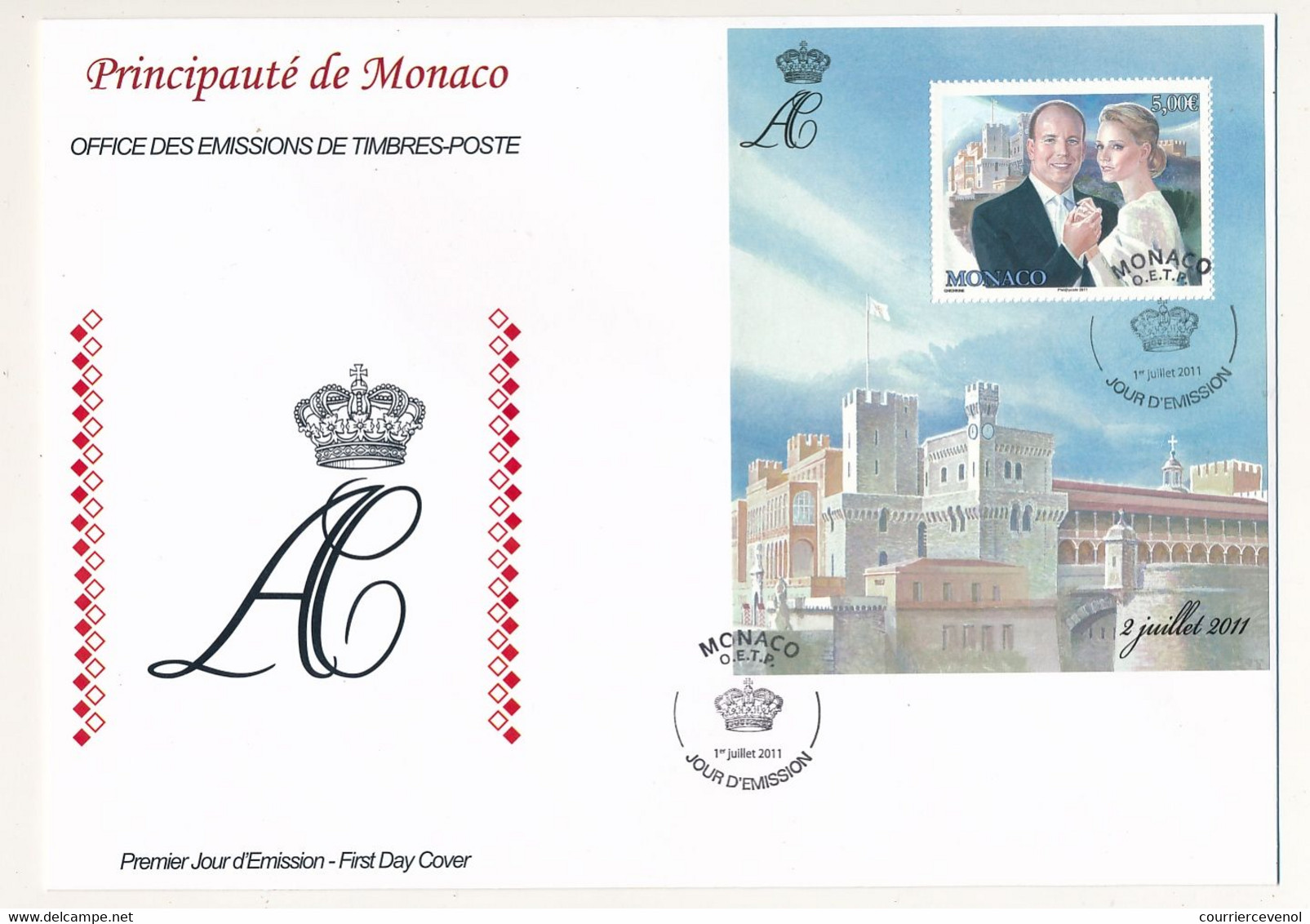 MONACO => Env. FDC Grand Format - Mariage D'Abert II - Série Et Bloc - 1er Juillet 2011 - FDC