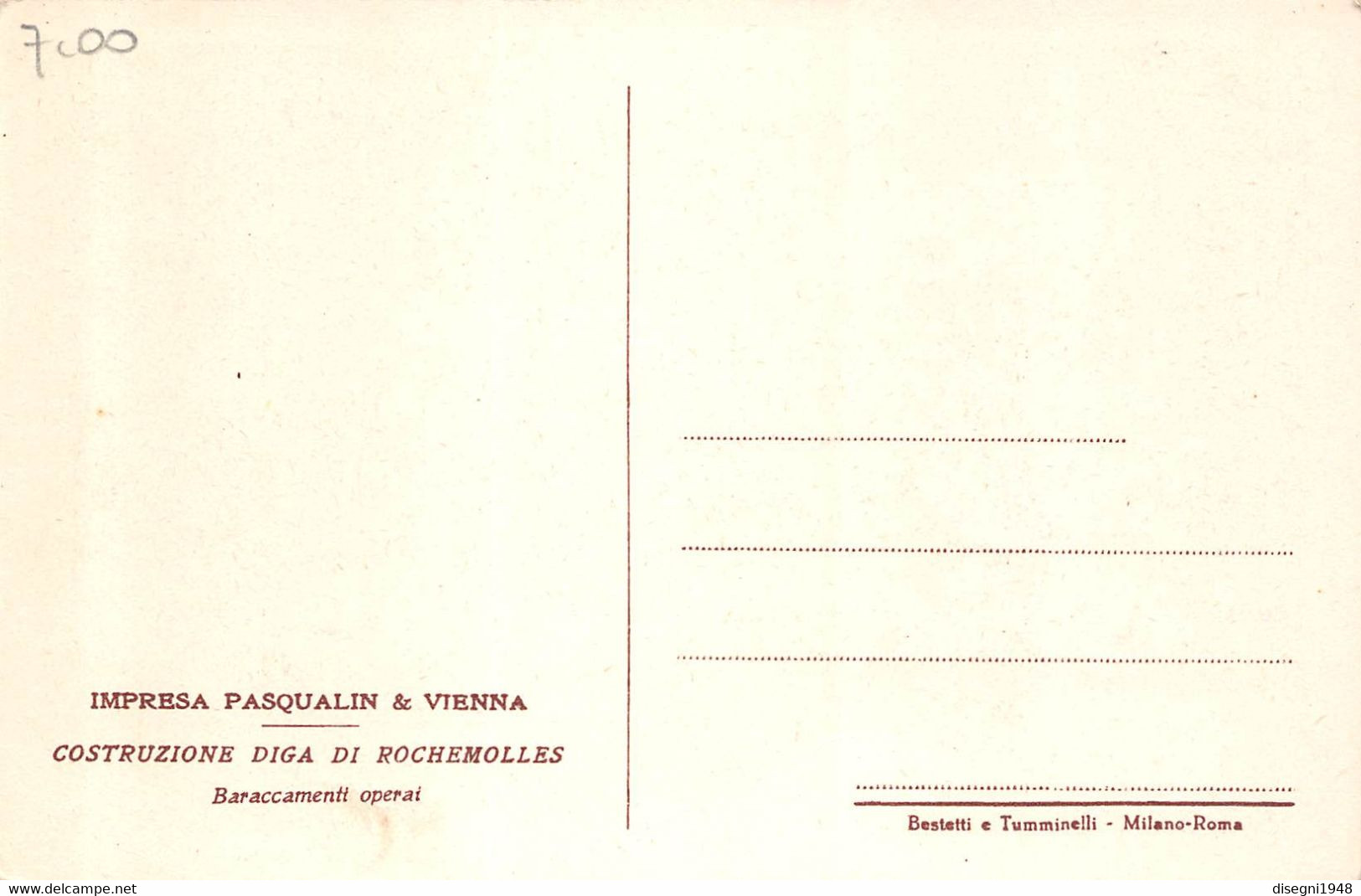 10284 "(TO)  BARDONECCHIA-IMPRESA PASQUALIN & VIENNA-COSTR. DIGA DI ROCHEMOLLES-BARACCAMENTI OPERAI" CART  NON SPED - Autres & Non Classés