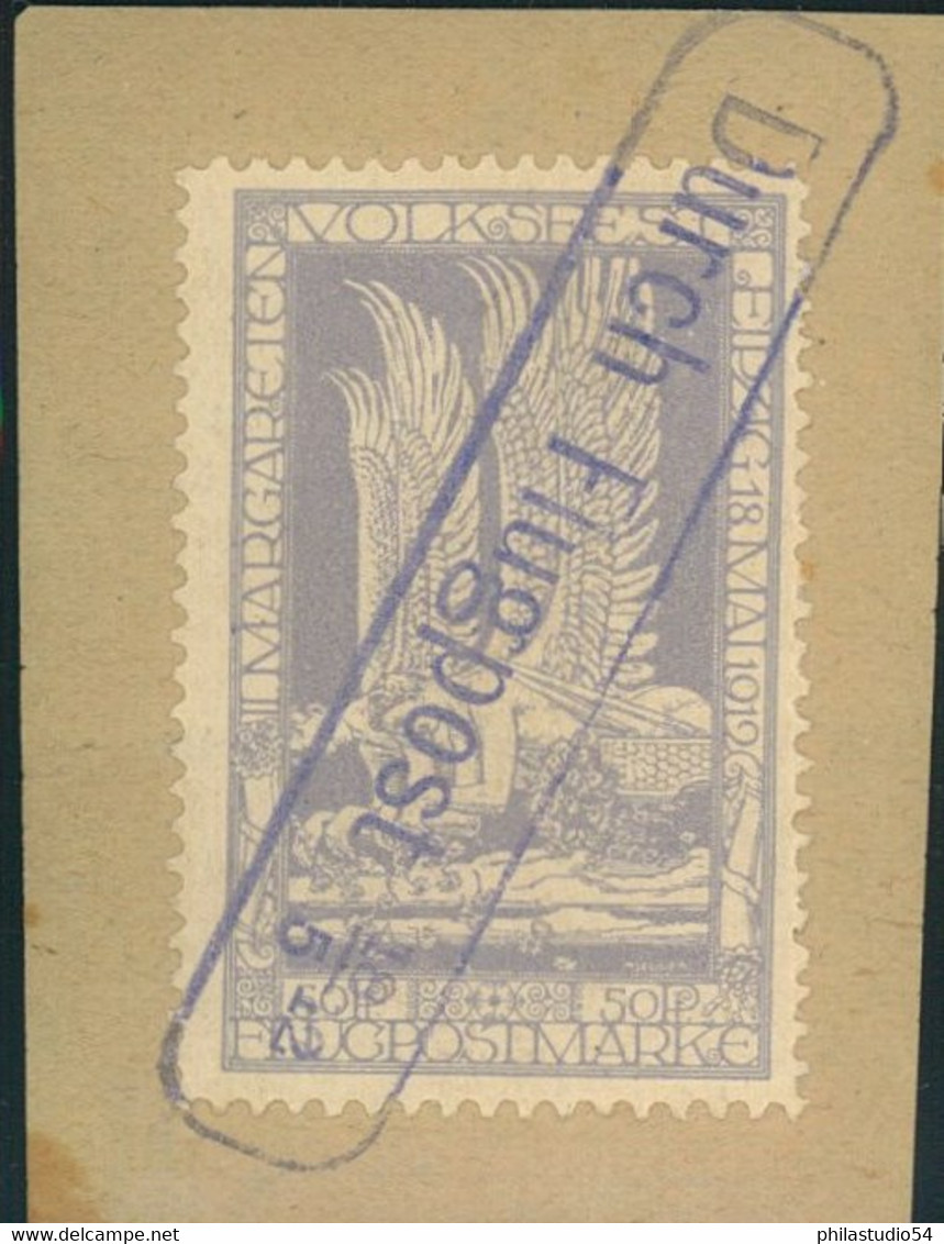 1912, Flugpostmarke Margarethen-Volksfest, Hellblau Auf Briefstück - Gebraucht