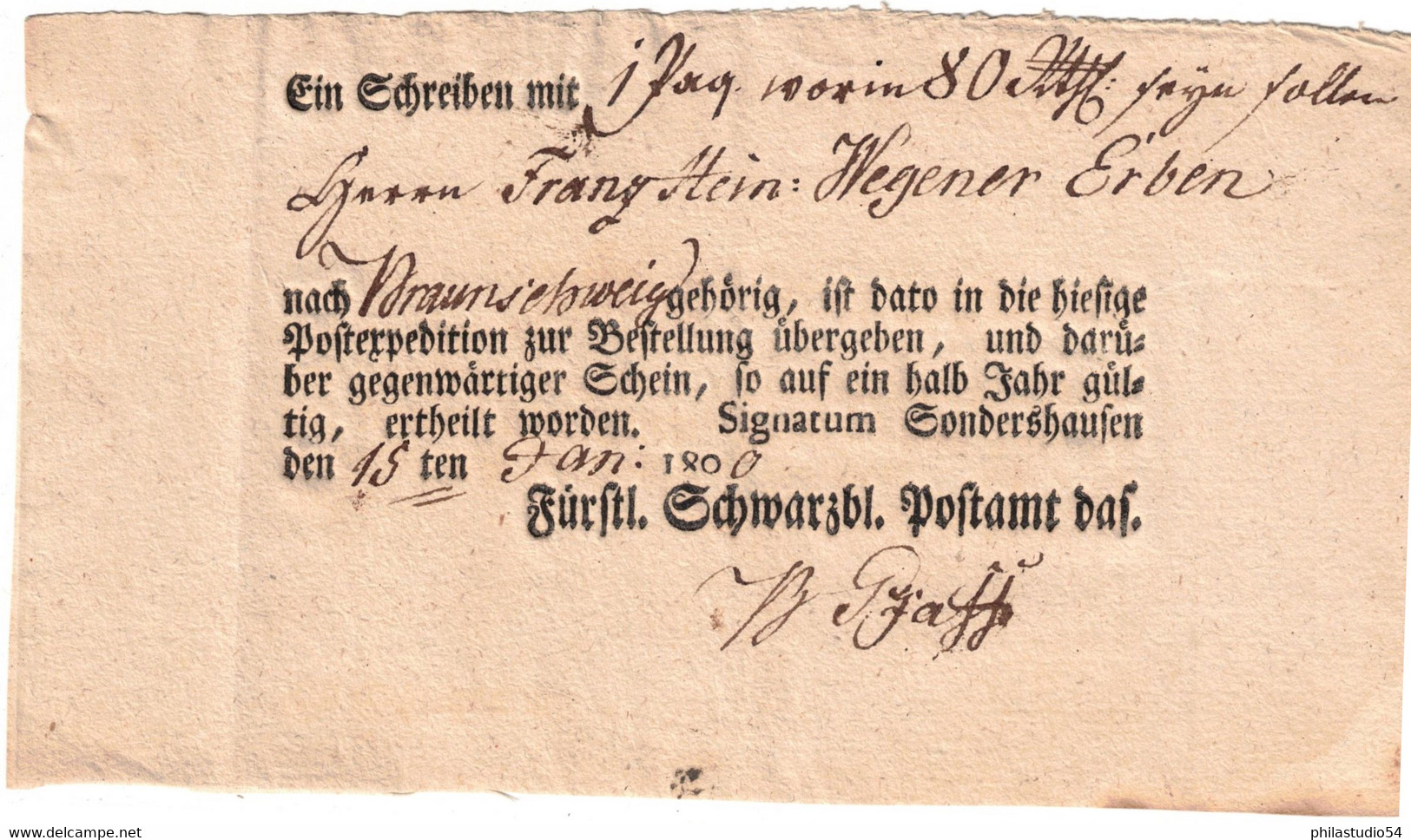 1800, Postschein Für Ein Paket Ab SONDERSHAUSEN - Prephilately