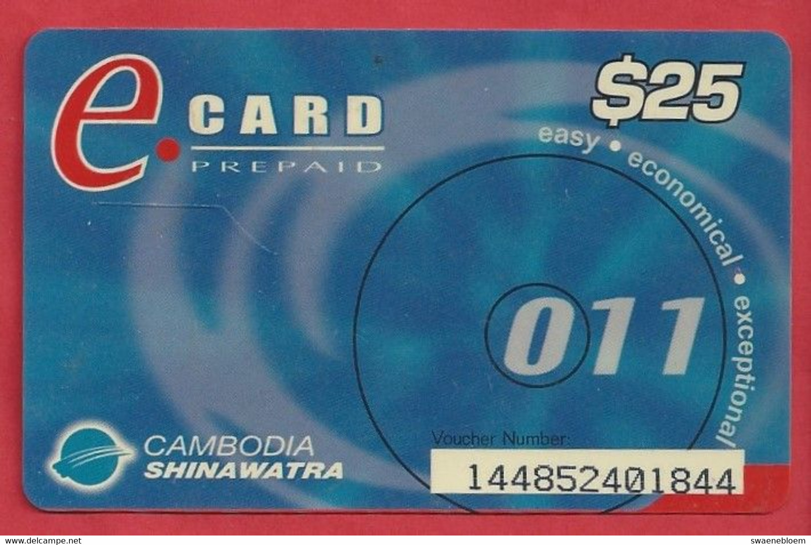 KH.- CAMBODJA. CAMBODIA. SHINAWATRA. E. CARD PREPAID. TELEPHONE CARD $25. USED. 011 EASY. ECONOMICAL. EXCEPTIONAL - Camboya