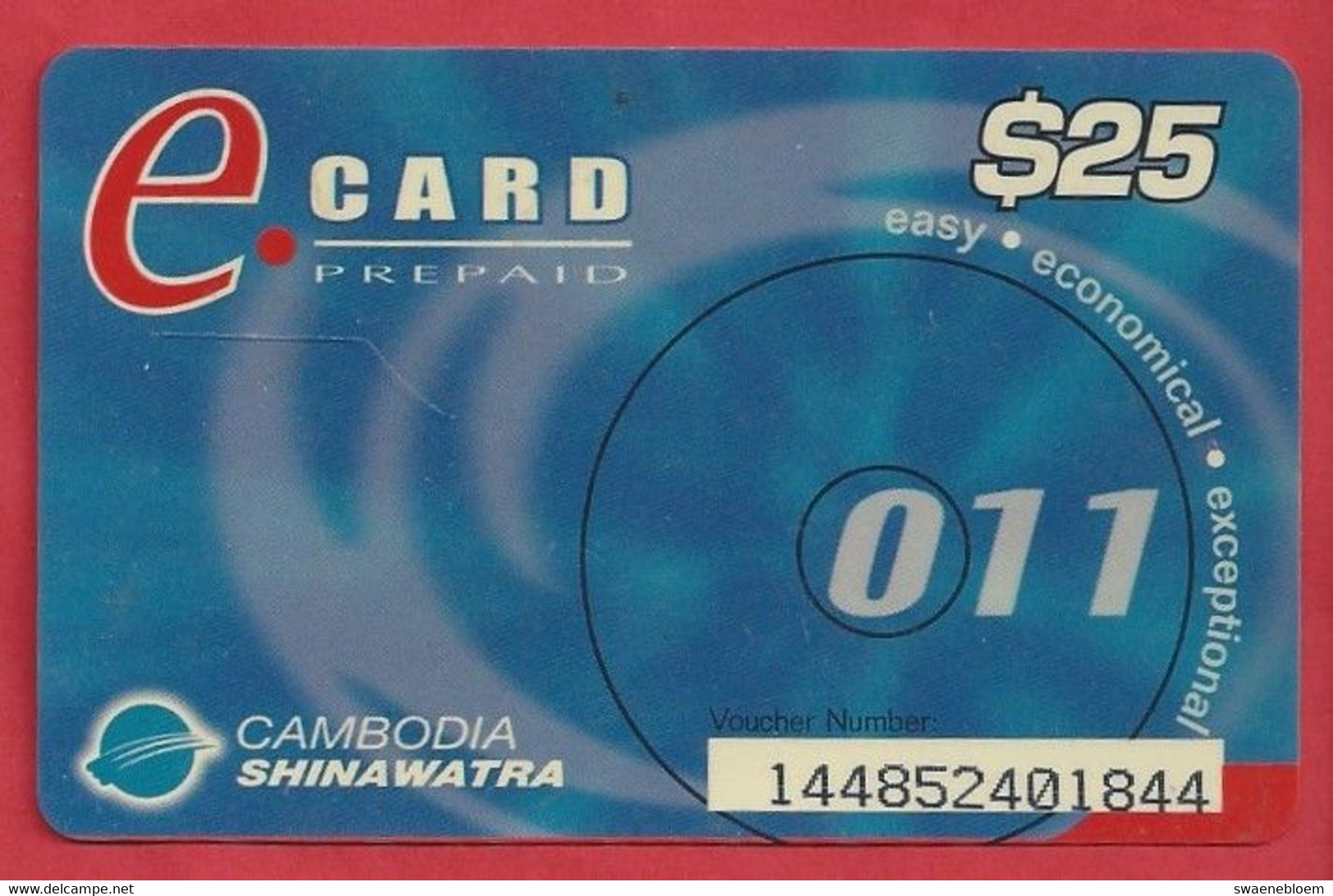 KH.- CAMBODJA. CAMBODIA. SHINAWATRA. E. CARD PREPAID. TELEPHONE CARD $25. USED. 011 EASY. ECONOMICAL. EXCEPTIONAL - Kambodscha