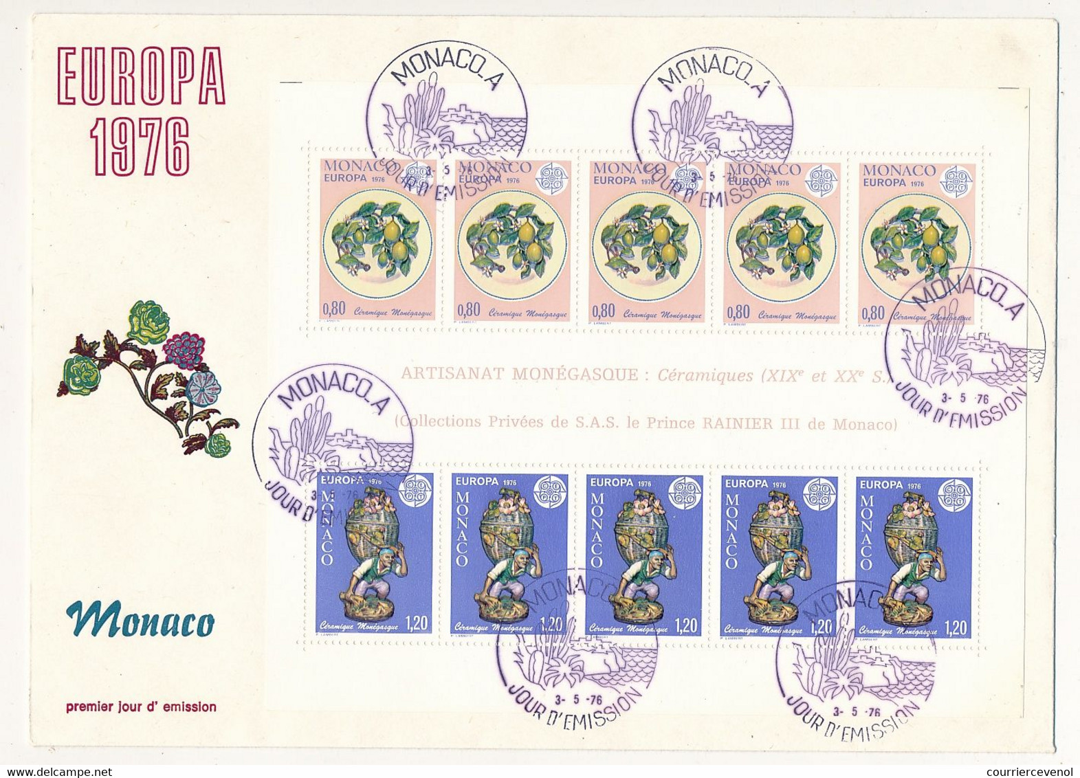 MONACO => Env. FDC Grand Format - Bloc Europa 1976 - Artisanat Monégasque (Céramiques) - 3/5/1976 - FDC