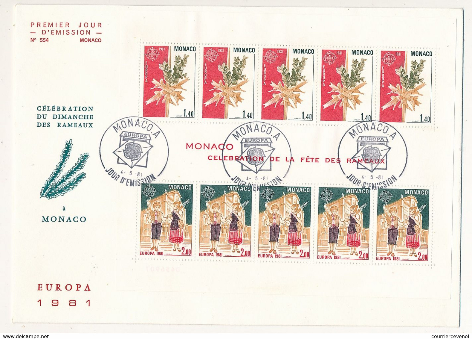 MONACO => Env. FDC Grand Format - Bloc Europa 1981 - Célébration De La Fête Des Rameaux - 4/5/1981 - FDC