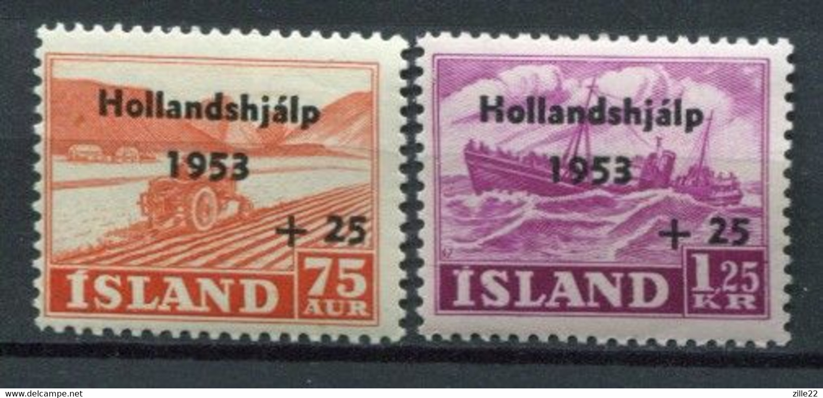 Island Iceland Mi# 285-6 Postfrisch/MNH - Flood Help Holland 1953, Farming, Ship - Unused Stamps