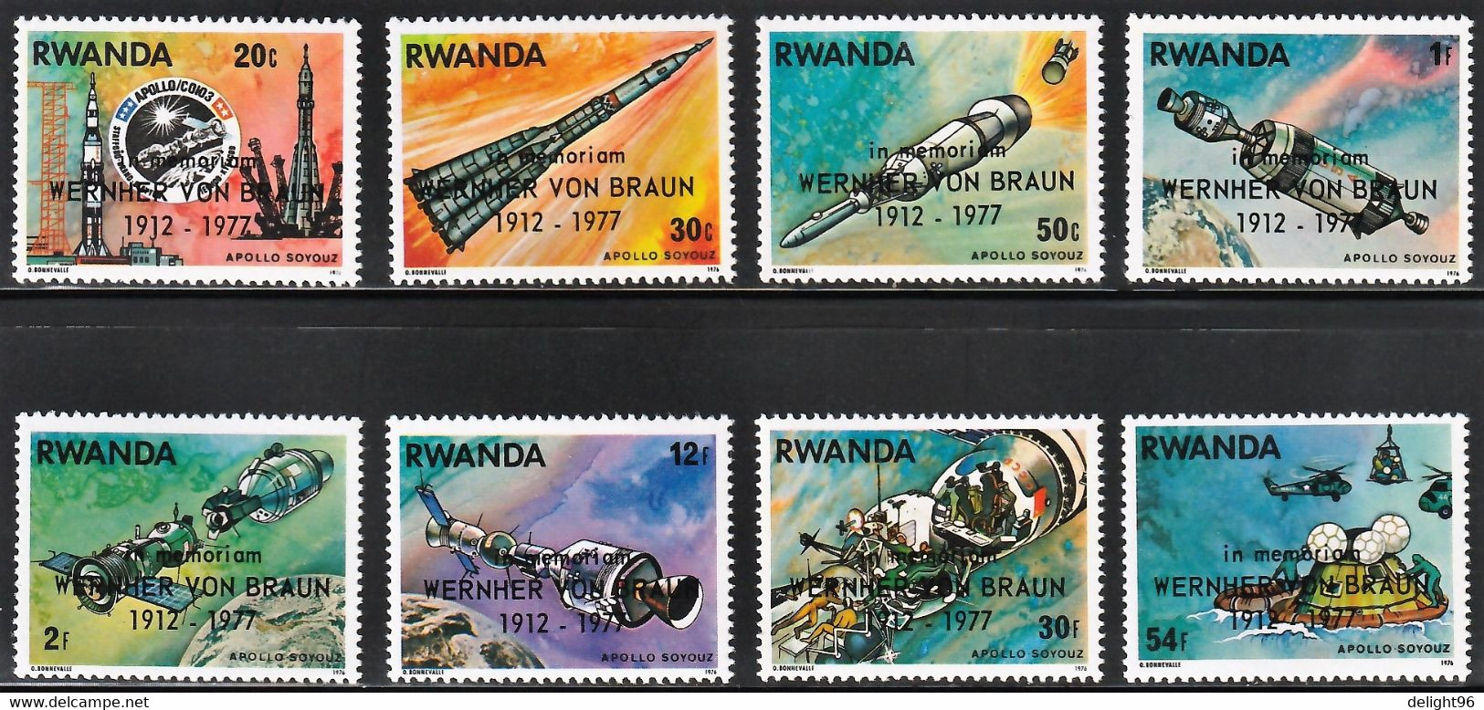 1977 Rwanda Wernher Von Braun Memorial Overprint On Apollo - Soyouz Mission Set (** / MNH / UMM) - Afrika