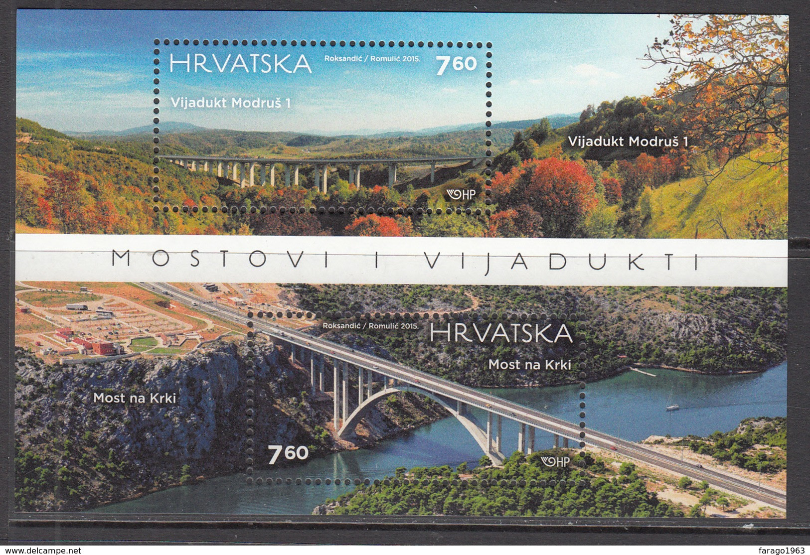 2015 Croatia Bridges Complete Souvenir Sheet MNH @ BELOW FACE VALUE - Croazia