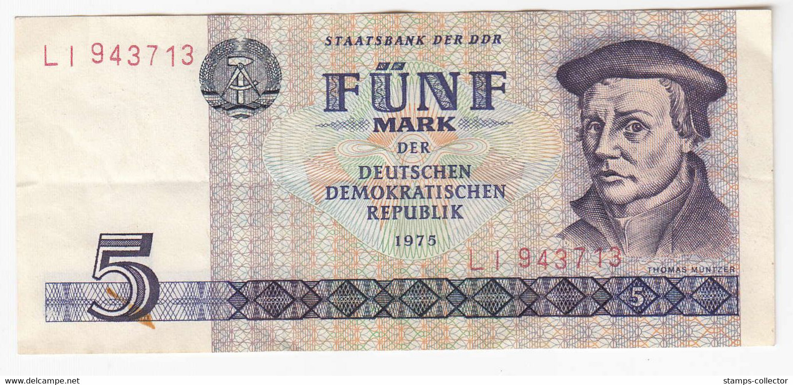 German Democratic Republic 5 Mark, (1975) Used - 5 Mark