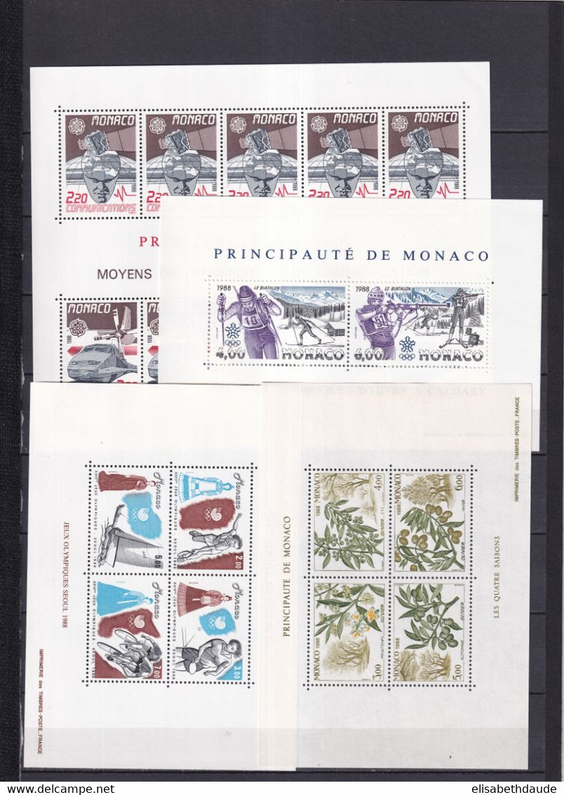 PROMOTION MONACO - 1988 - ANNEE COMPLETE Avec BLOCS (DONT EUROPA) ! ** MNH - COTE = 195 EUR. - 39 TIMBRES + 4 BLOCS - Annate Complete