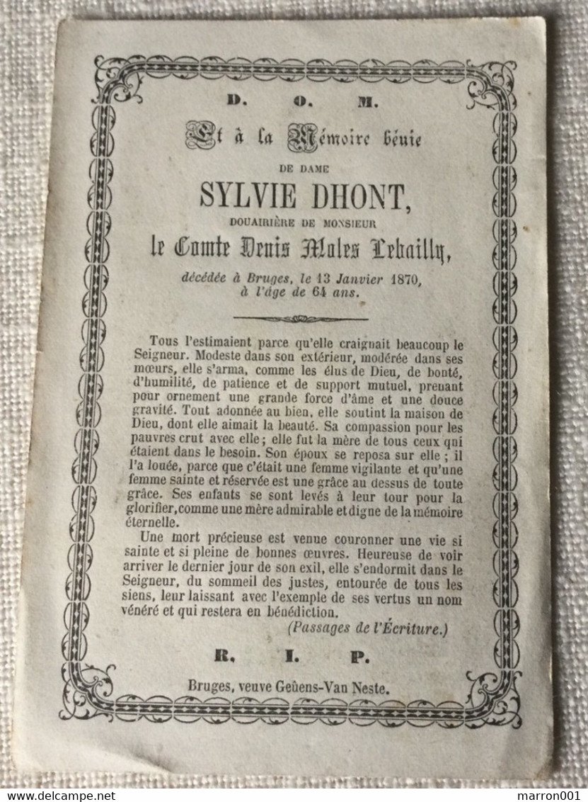 DP - Brugge 1806 - 1870 Sylvie Dhont Douairiere De Le Comte Denis Moles Lehailly - Images Religieuses