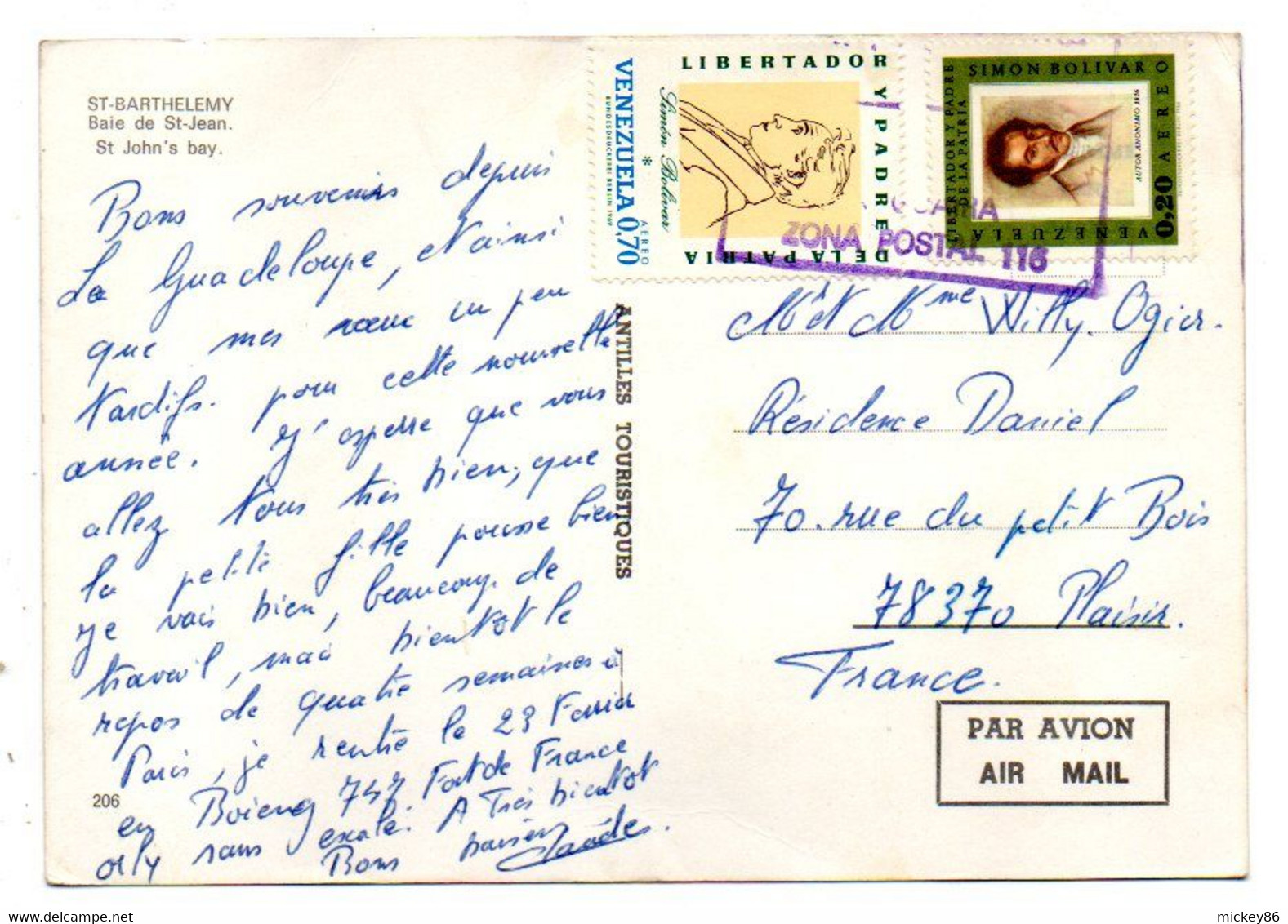 SAINT BARTHELEMY -- Vue Aérienne --Plage De St Jean....timbres Vénézueliens..cachet Douane ......à Saisir - Sonstige & Ohne Zuordnung