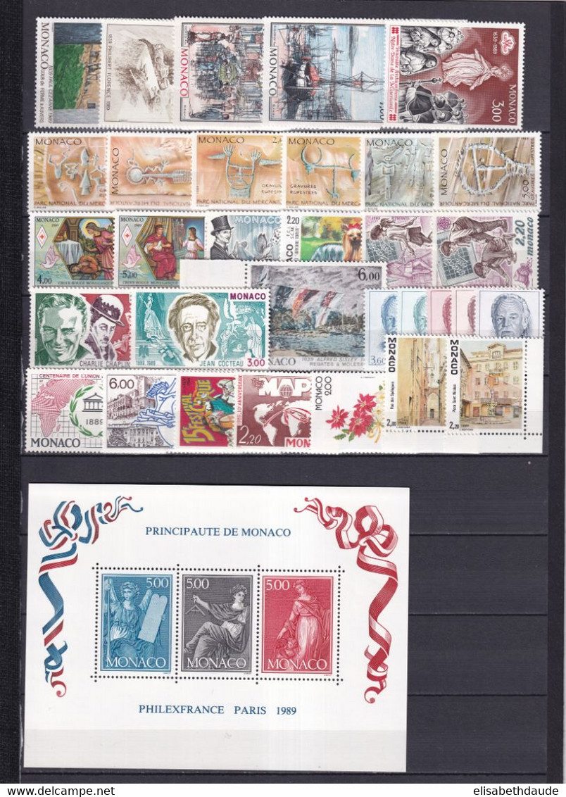 PROMOTION MONACO - 1989 - ANNEE COMPLETE Avec BLOCS (DONT EUROPA) ! ** MNH - COTE = 167 EUR. - 32 TIMBRES + 5 BLOCS - Full Years