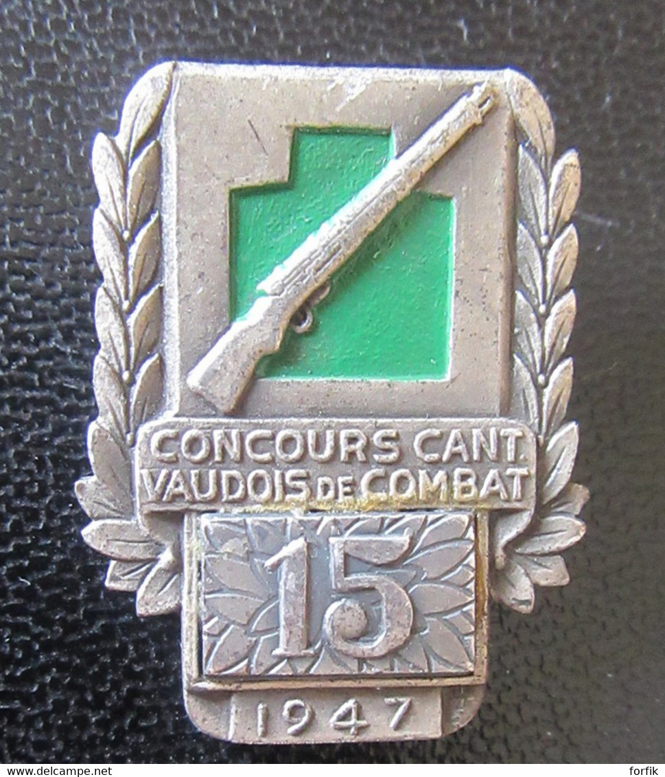 Suisse - Insigne Militaire - Concours Canton Vaudois De Combat 1947 - Métal Argenté - 10,4g - Other & Unclassified
