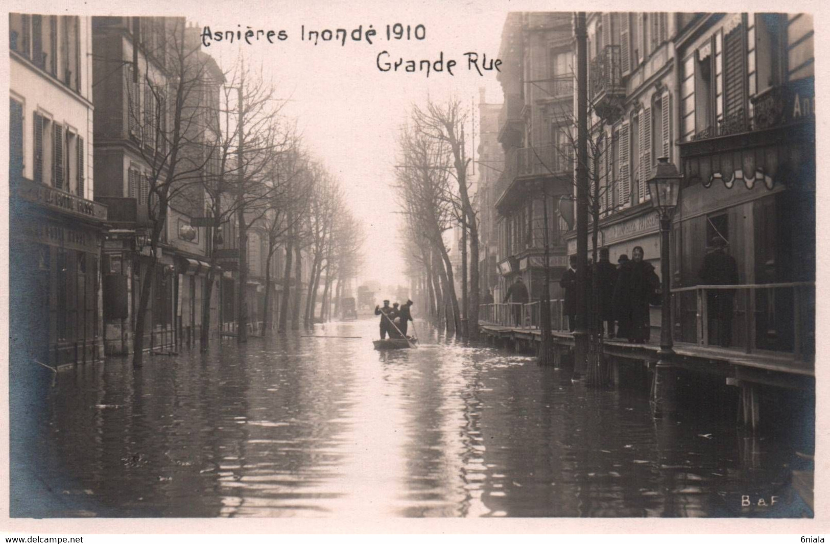 7111 ASNIERES Sur SEINE  Inondé 1910 Grande Rue  (carte Photo )  Inondation (scan Recto-verso) Hauts De Seine Barque - Asnieres Sur Seine