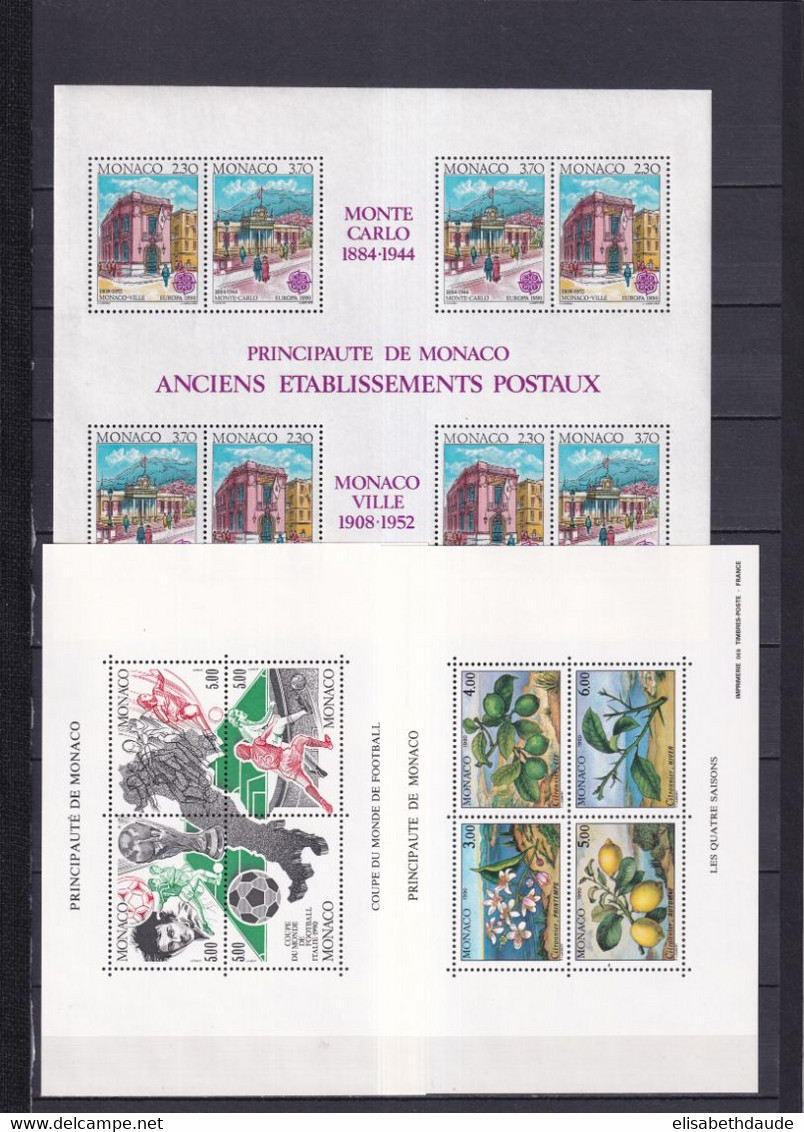 PROMOTION MONACO - 1990 - ANNEE COMPLETE Avec BLOCS (DONT EUROPA) ! ** MNH - COTE = 163 EUR. - 40 TIMBRES + 3 BLOCS - Annate Complete