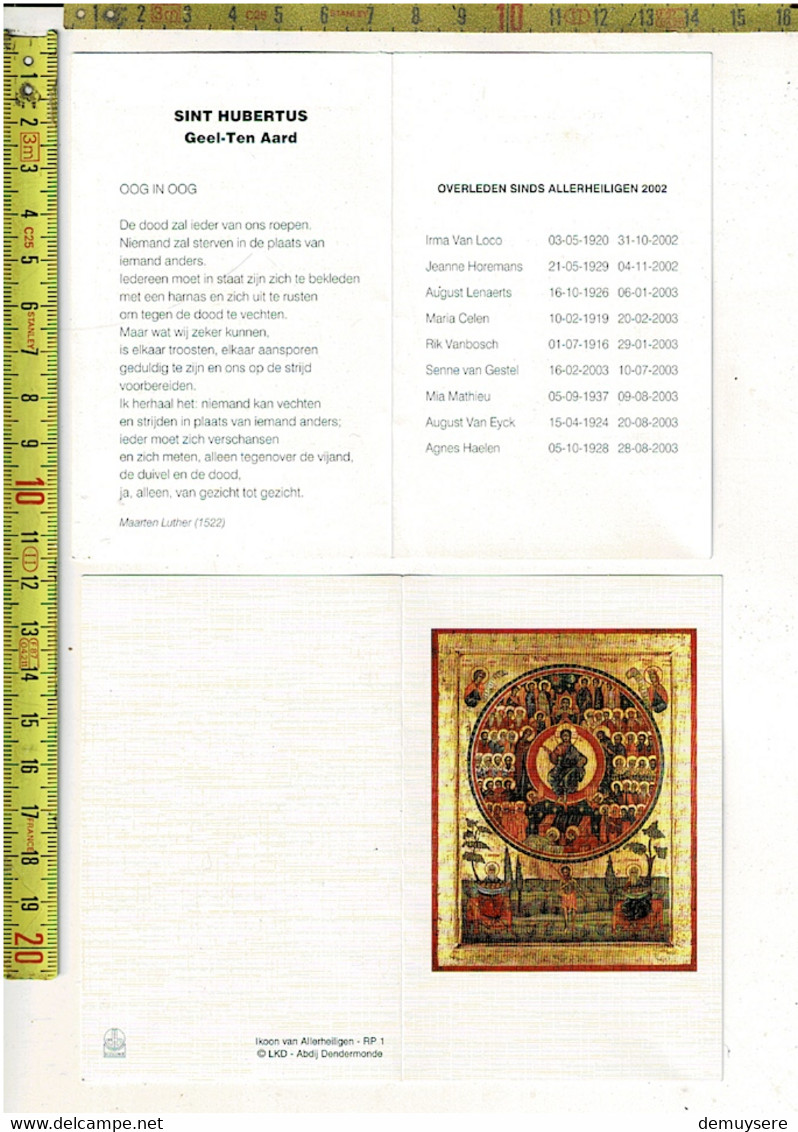 DP 11891 - SINT HUBERTUS GEEL TEN AARD - OVERLEDEB SINDS ALLERHEILIGEN 2002 - Imágenes Religiosas