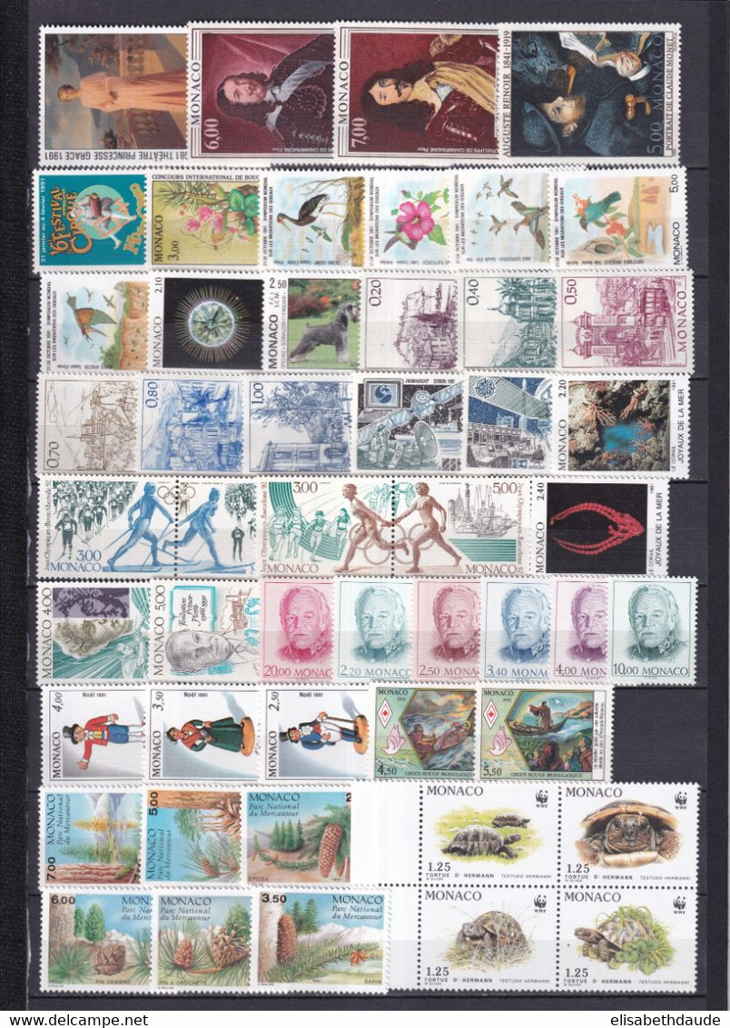 PROMOTION MONACO - 1991 - ANNEE COMPLETE Avec BLOCS (DONT EUROPA) ! ** MNH - COTE = 172 EUR. - 50 TIMBRES + 3 BLOCS - Años Completos