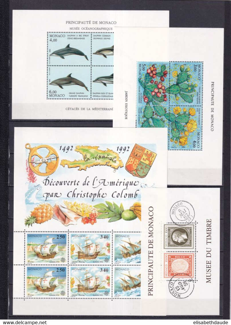 PROMOTION MONACO - 1992 - ANNEE COMPLETE Avec BLOCS (DONT EUROPA) ! ** MNH - COTE = 160 EUR. - 34 TIMBRES + 4 BLOCS - Annate Complete