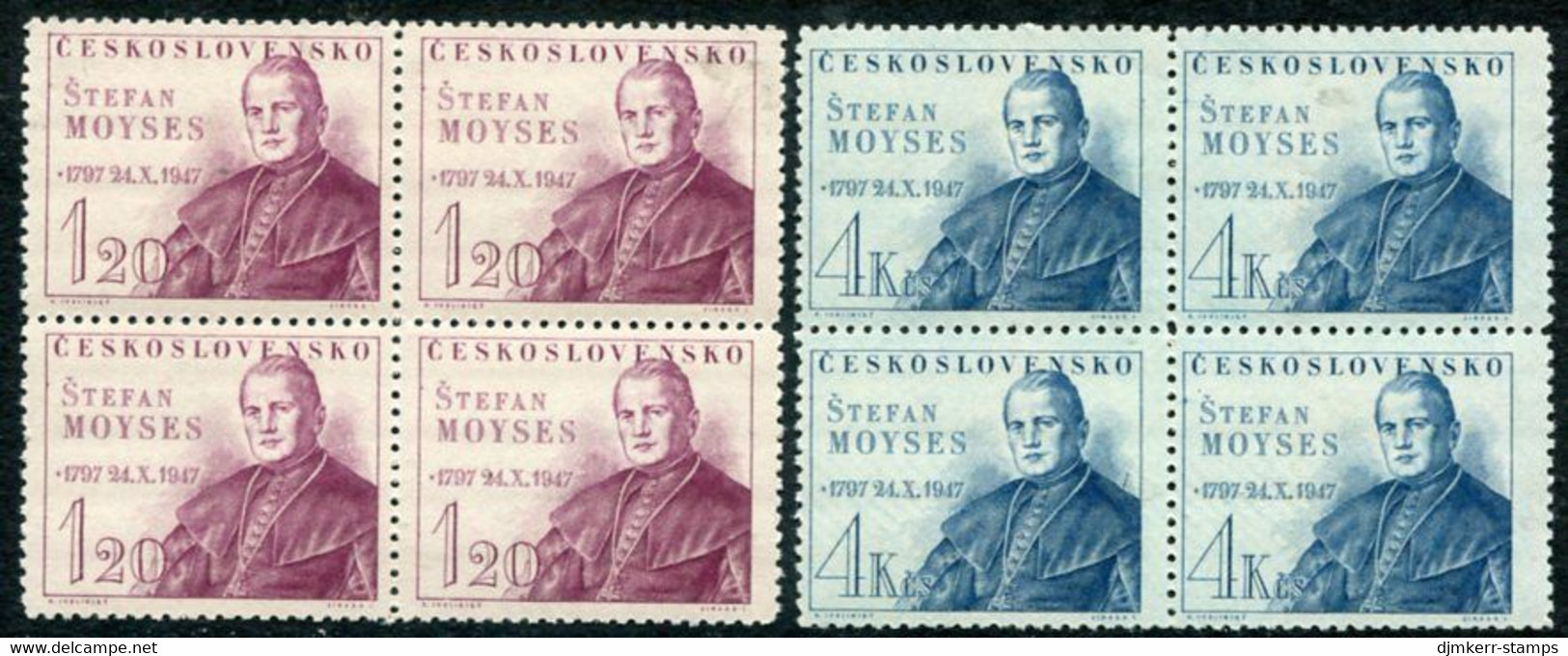 CZECHOSLOVAKIA 1947 Stefan Moyses Blocks Of 4 MNH / **.  Michel 525-26 - Ongebruikt