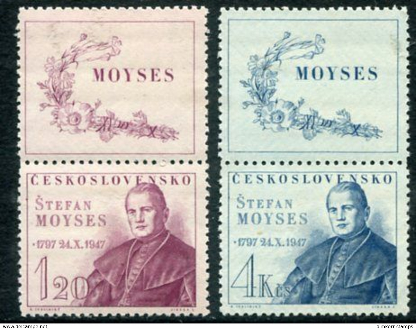 CZECHOSLOVAKIA 1947 Stefan Moyses With Labels MNH / **.  Michel 525-26 Zf - Neufs