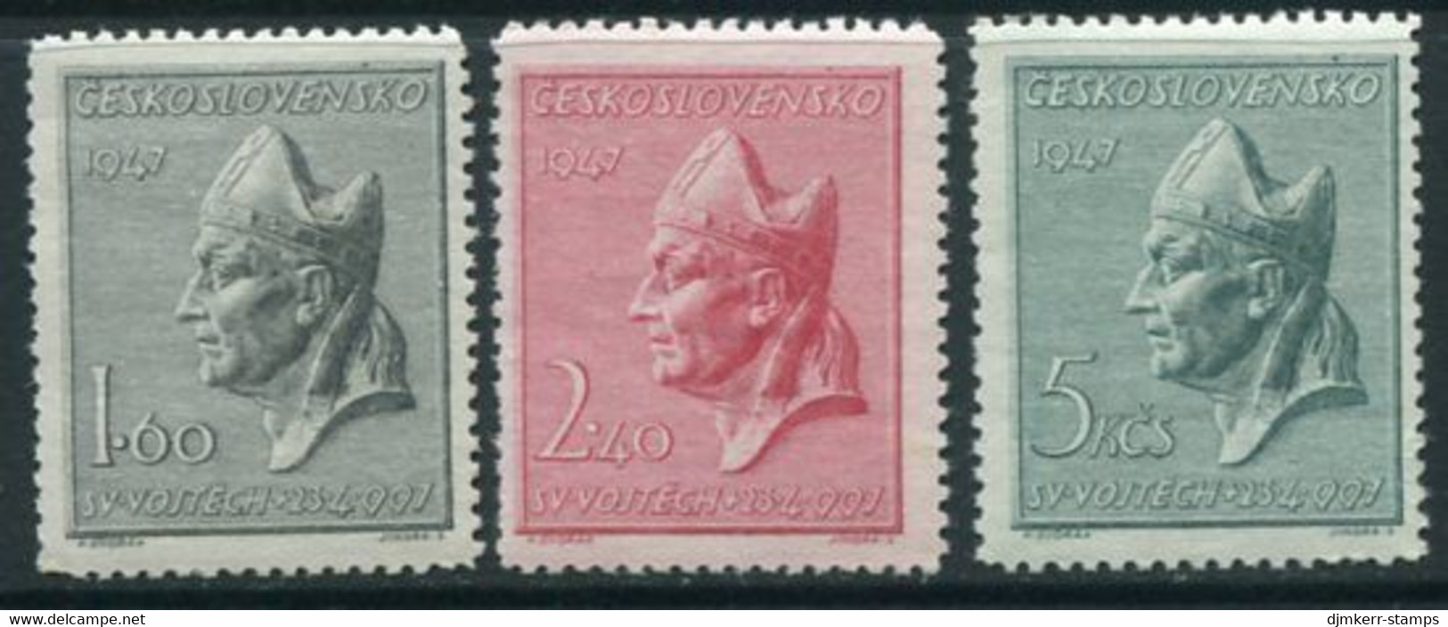 CZECHOSLOVAKIA 1947 St. Adalbert  MNH / **.  Michel 515-17 - Unused Stamps