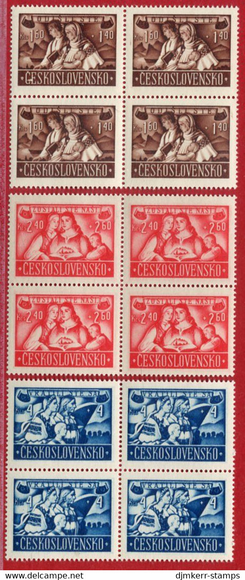 CZECHOSLOVAKIA 1946 Repatriation Of Slovaks Blocks Of 4  MNH / **.  Michel 505-07 - Unused Stamps