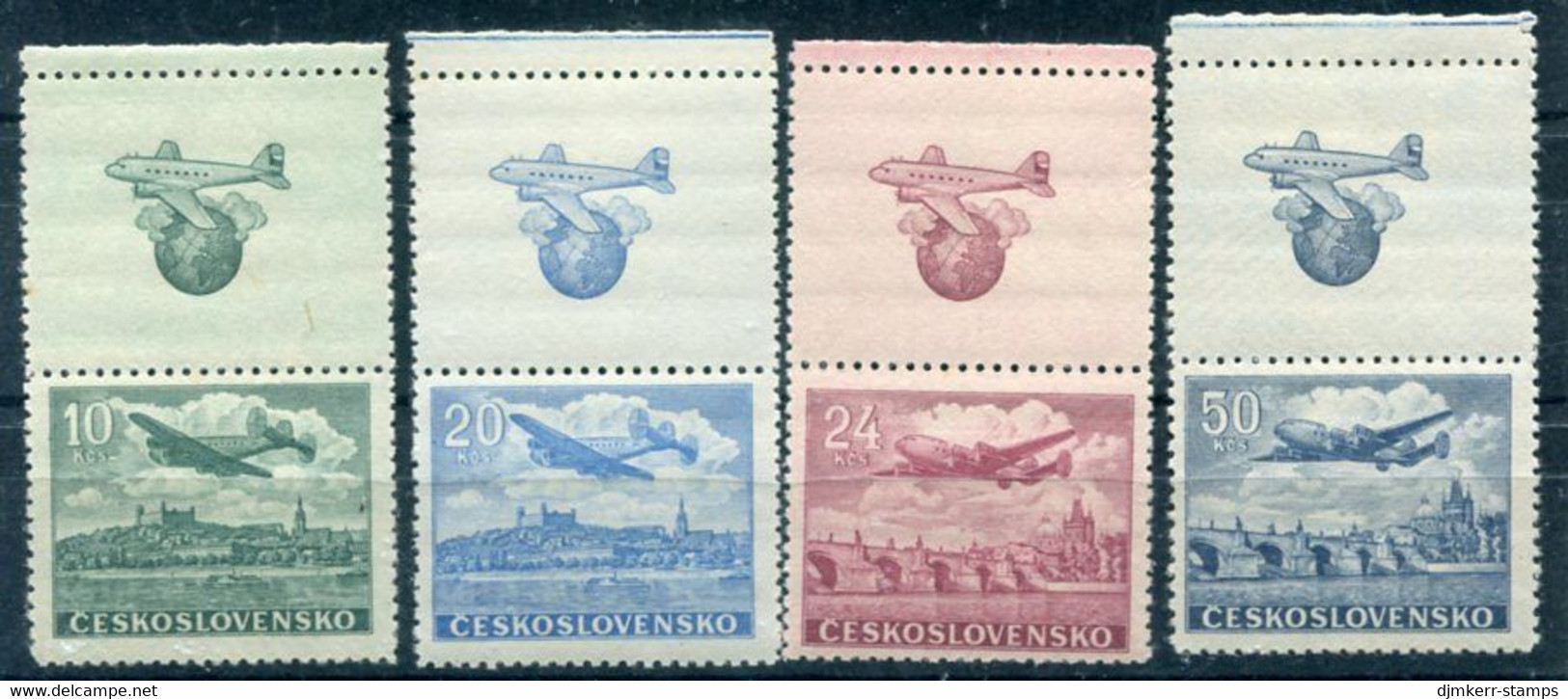 CZECHOSLOVAKIA 1946 Airmail Definitive With Labels  MNH / **.  Michel 497-500 Zf - Ongebruikt