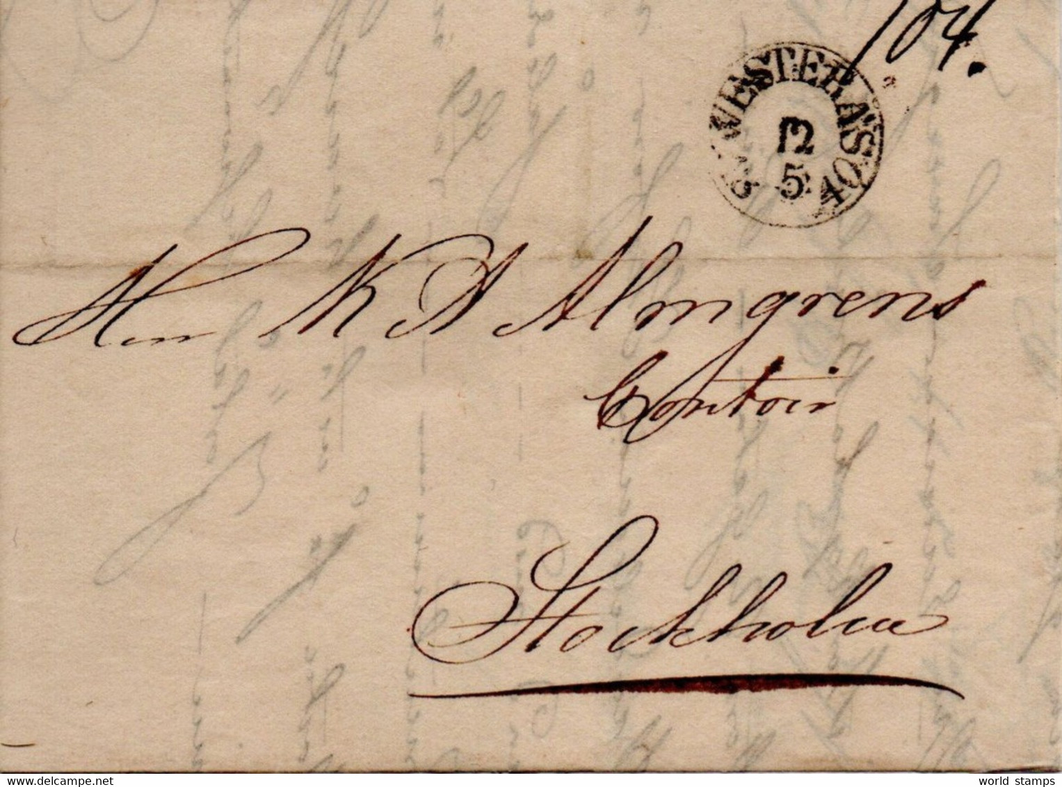 SUEDE 12/5/1840 WESTERAS-STOCKHOLM - ... - 1855 Préphilatélie