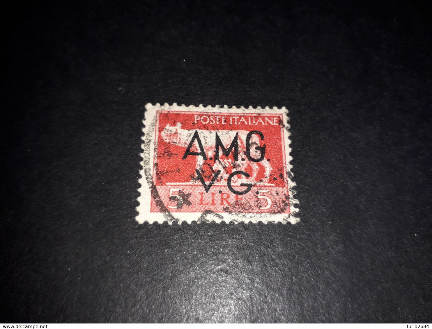 01AL04 OCCUPAZIONE STRANIERA VENEZIA GIULIA 1945-47 FRANCOBOLLI D'ITALIA SOPRASTAMPA AMG-VG LIRE 5 "O" - Oblitérés