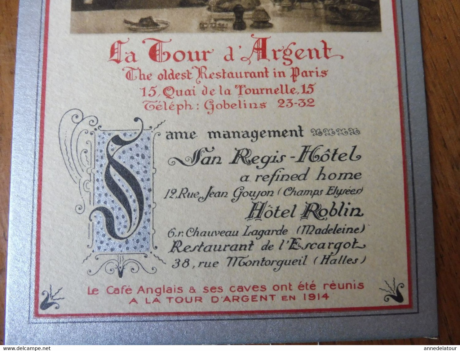 CPA Originale De 1937 : Oldest Restaurant In Paris  LA TOUR D'ARGENT   "San Régis-Hôtel" A Refined Home...etc - Hotels & Restaurants