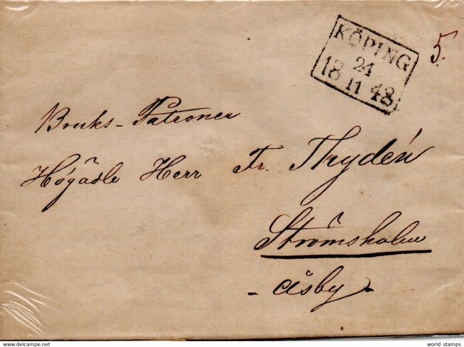 SUEDE 24/11/1848 KOPING-STROMSHOLM - ... - 1855 Prephilately