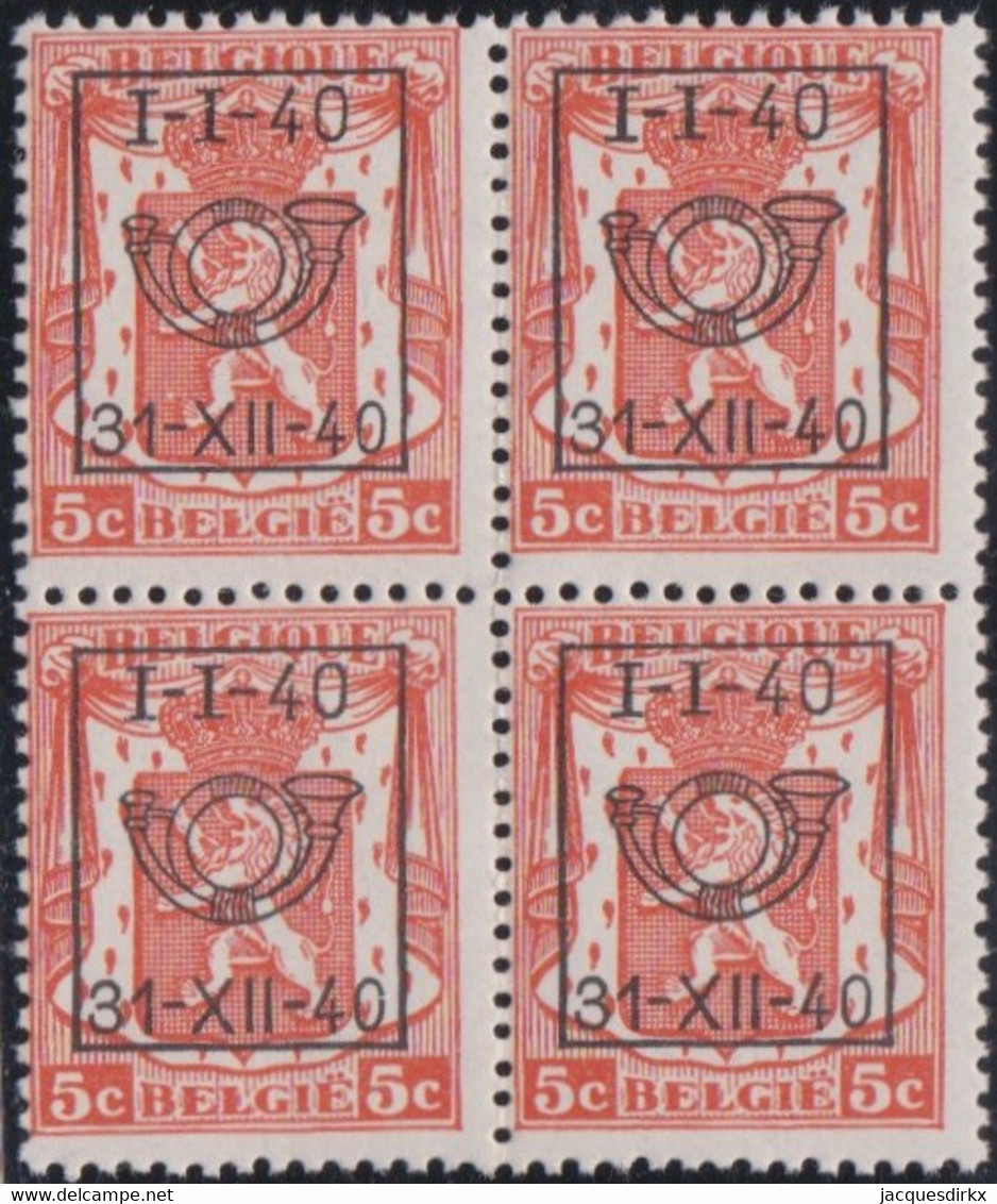 Belgie   .   OBP   .   PRE  438  .  Blok 4 Zegels      .   **    .    Postfris   .  / .  Neuf SANS Charnière - Typografisch 1936-51 (Klein Staatswapen)