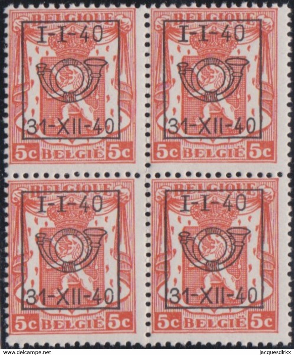 Belgie   .   OBP   .   PRE  438  .  Blok 4 Zegels      .   **    .    Postfris   .  / .  Neuf SANS Charnière - Tipo 1936-51 (Sigillo Piccolo)