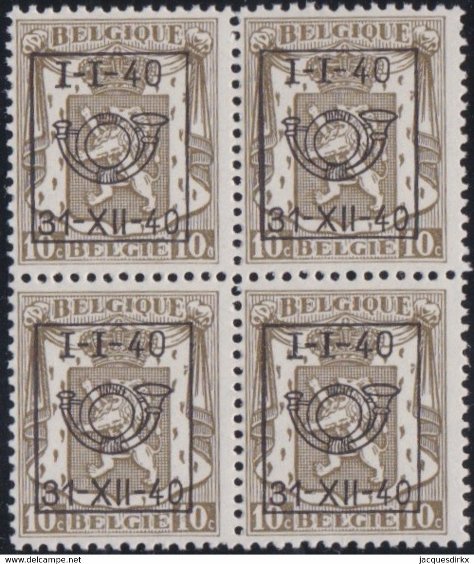 Belgie   .   OBP   .   PRE  439  .  Blok 4 Zegels      .   **    .    Postfris   .  / .  Neuf SANS Charnière - Typos 1936-51 (Kleines Siegel)