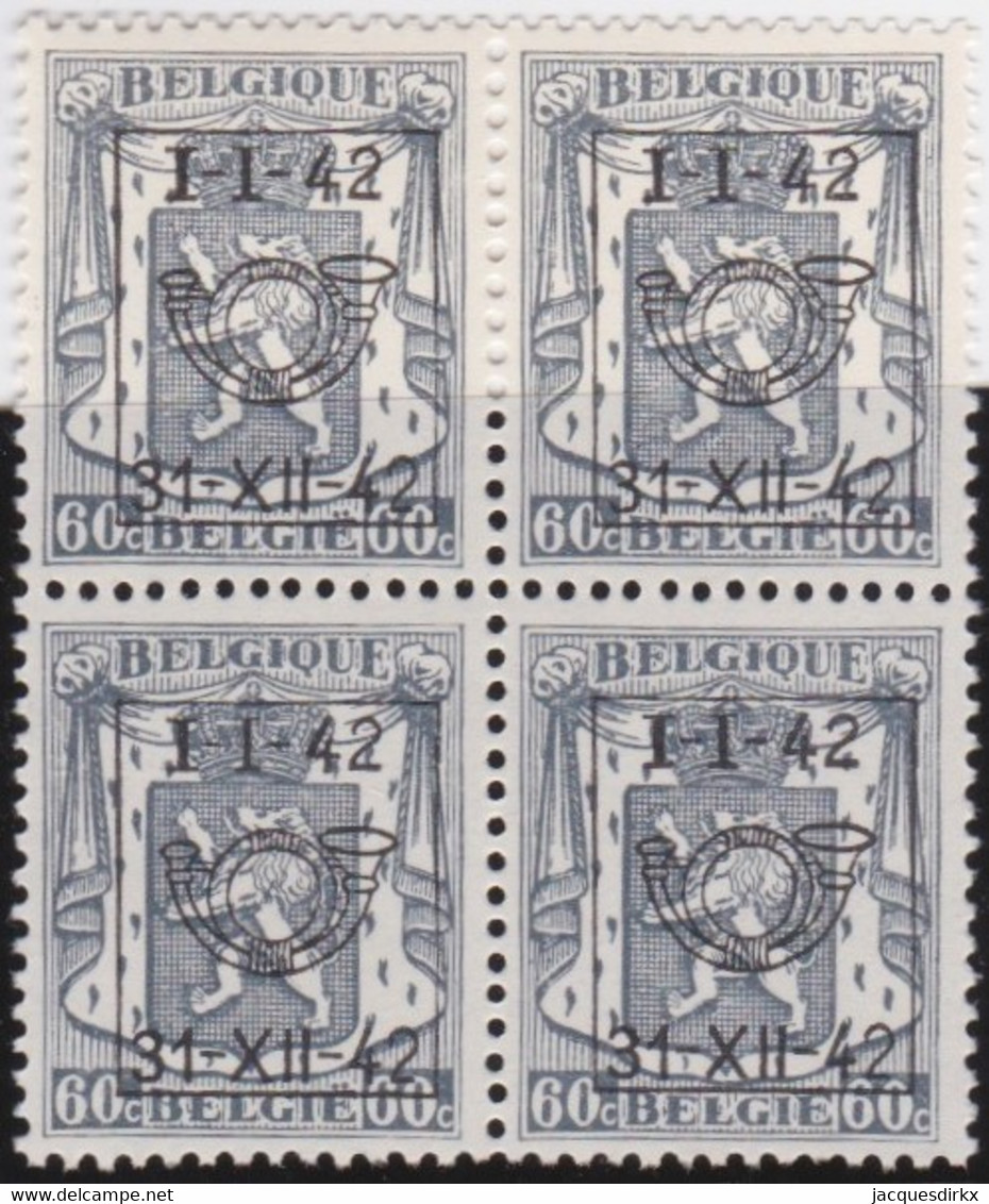 Belgie   .   OBP   .   PRE  483 . Blok 4 Zegels      .   **    .    Postfris   .  / .  Neuf SANS Charnière - Typo Precancels 1936-51 (Small Seal Of The State)