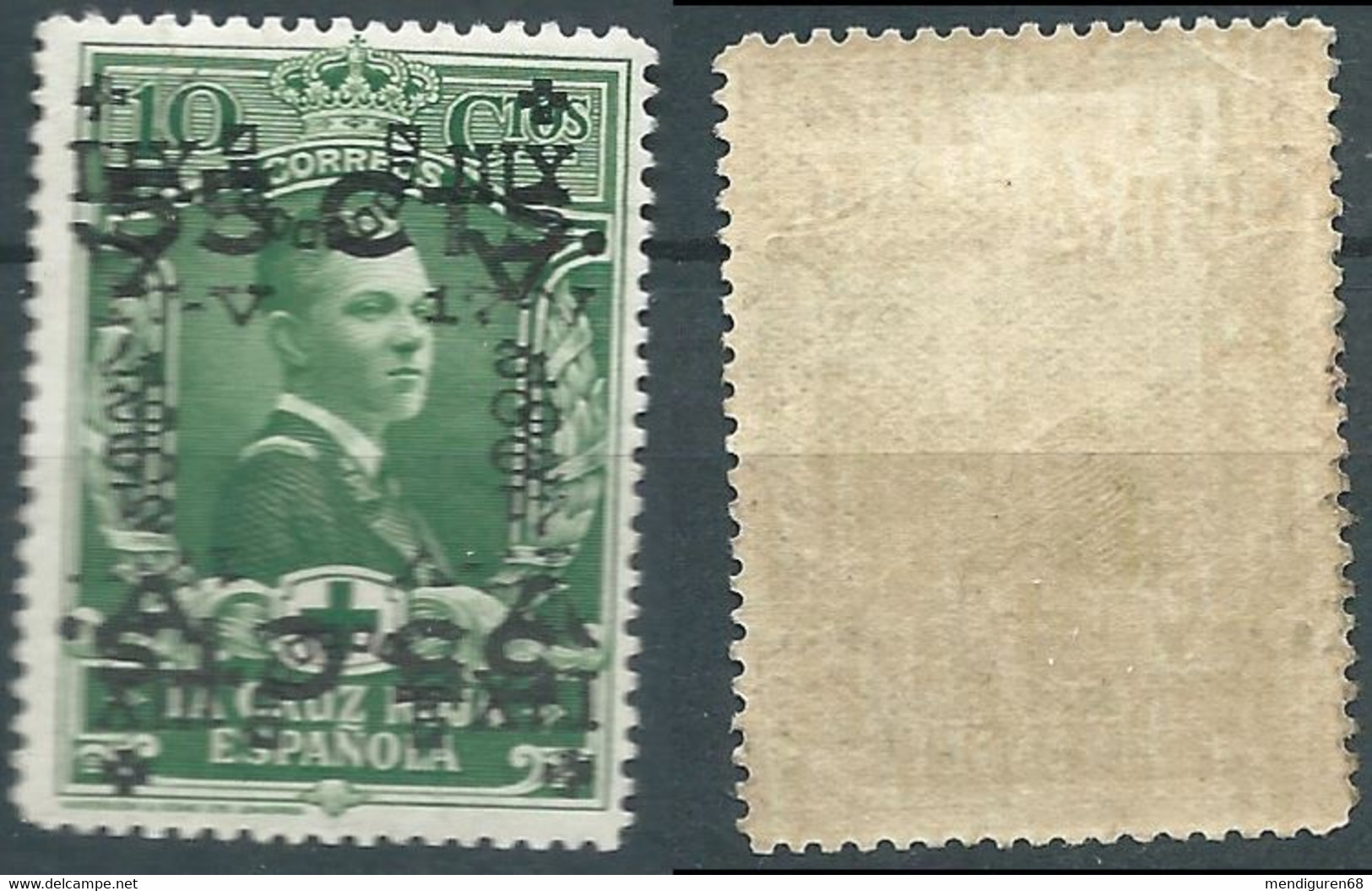 SPANIEN ESPAGNE SPAIN ESPAÑA 1927 RED CROSS CORONATION 10 CTS SURCHARGE 55 GREEN MNH ED 378 YT 318 MI 341 SG 435 SC B37 - Nuevos