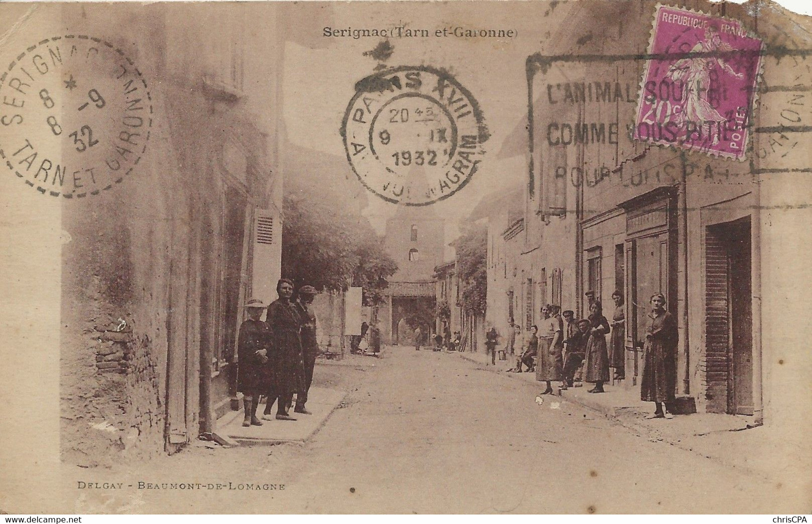 CPA  Sérignac - Rue Animée - RARE   - Bon état Léger Manque Coin Gauche - Altri & Non Classificati