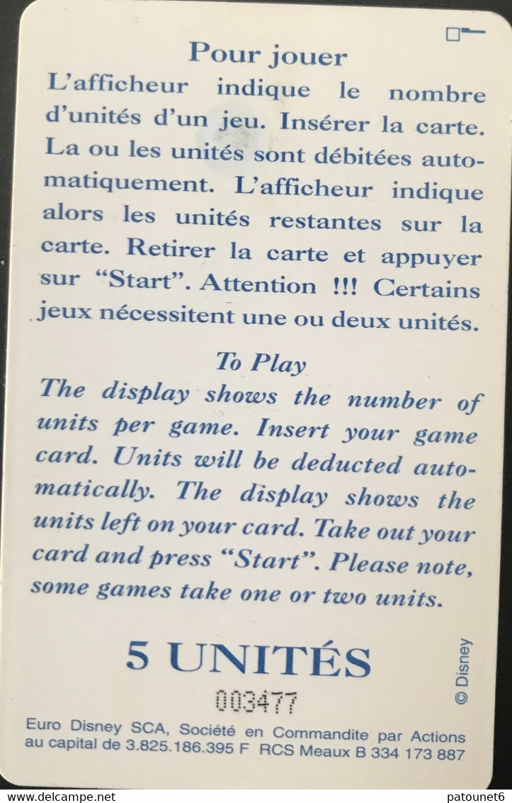 FRANCE  -  CARTES-JEUX  -  COSMONAUTE  -  Puce GEM  -  5 Unités - Passeports Disney