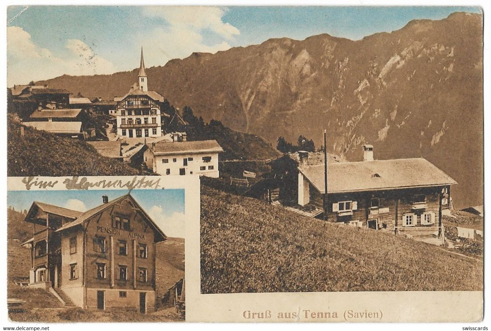 Gruss Aus TENNA: 2-Bild-AK Mit Pension Alpina 1920 - Tenna