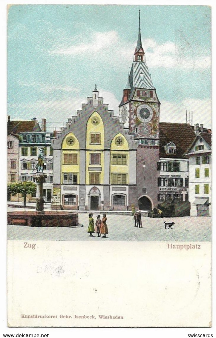 ZUG: Präge-AK Mit Hauptplatz Und Restaurant 1906 - Zug