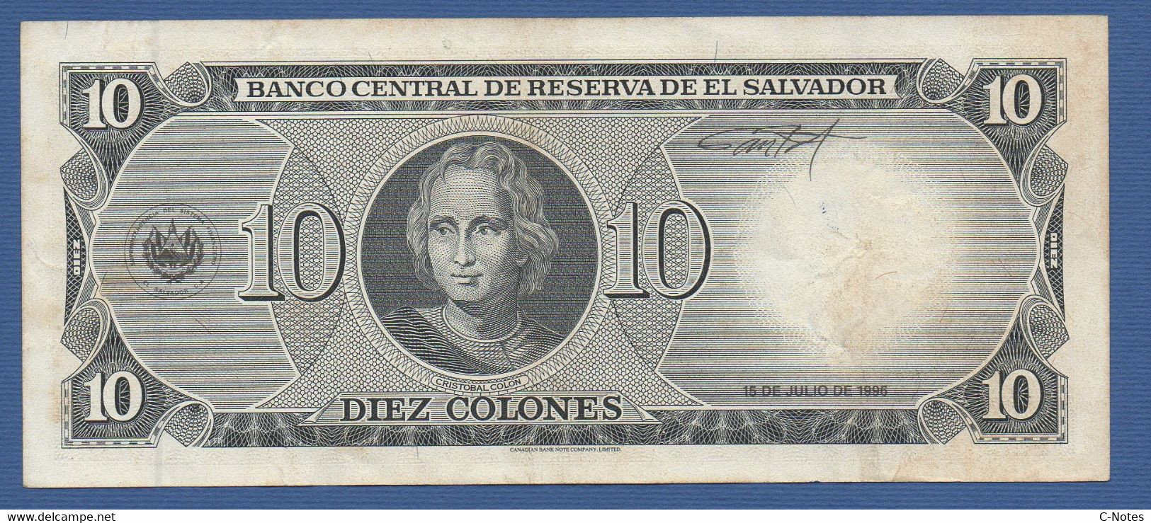 EL SALVADOR  - P.144a – 10 Colones 09.02.1996 VF Series KW 18064710 - El Salvador