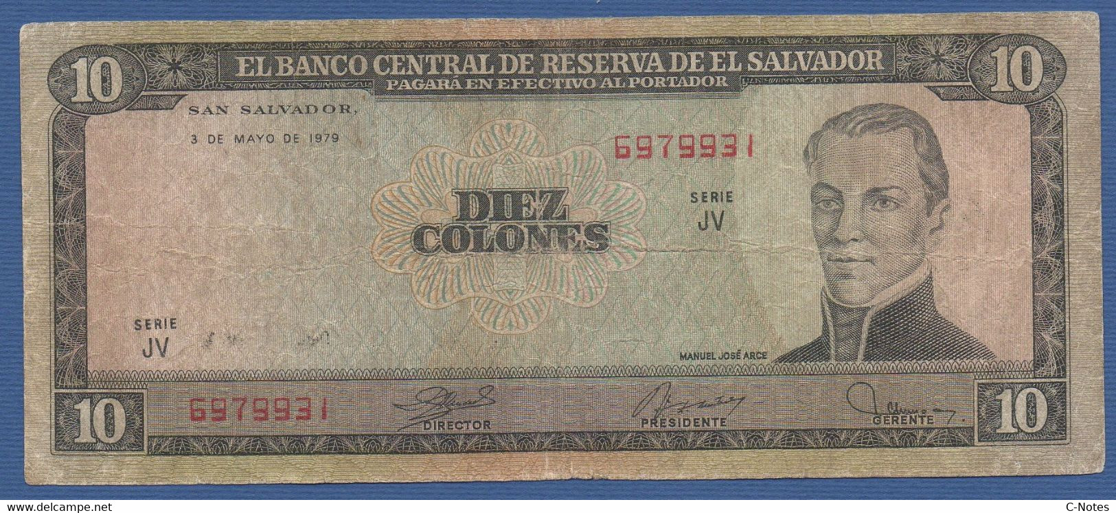 EL SALVADOR  - P.129b – 10 Colones 03.05.1979 Circulated Series JV 6979931 - Salvador