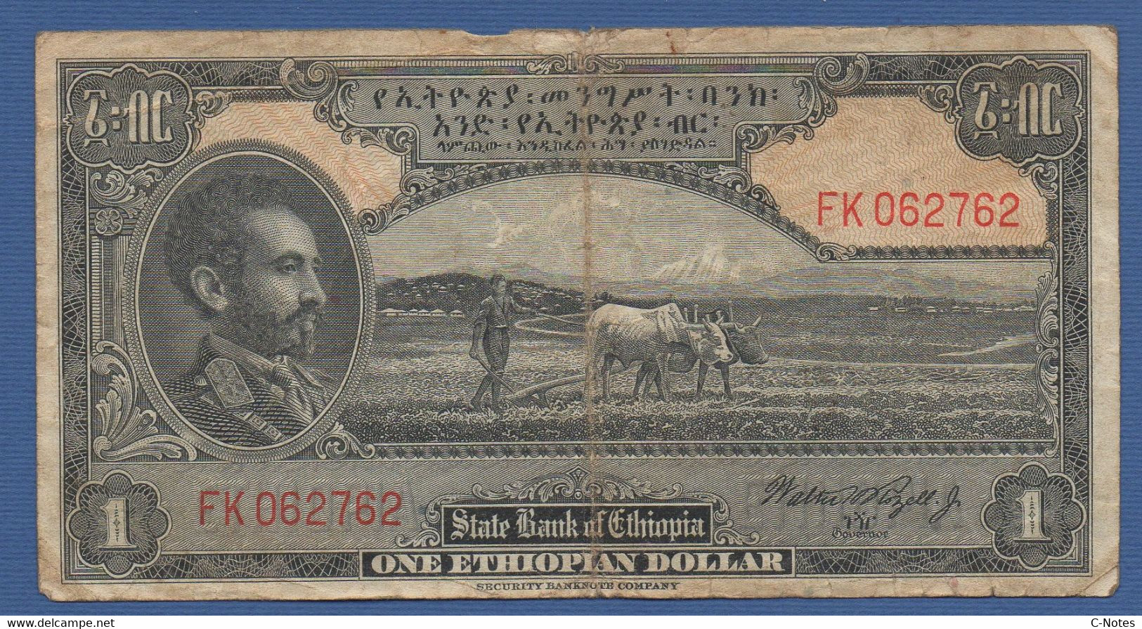 ETHIOPIA - P.12c – 1 Ethiopian Dollar ND (1945) Circulated Serie FK 062762 - Aethiopien