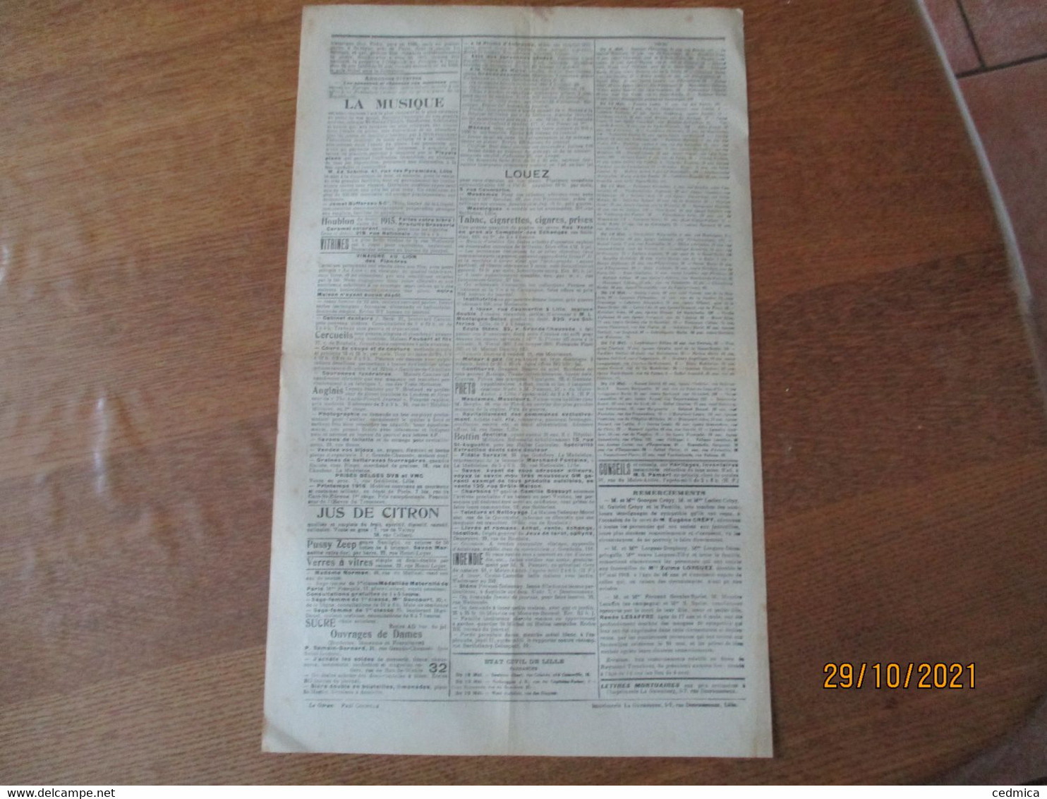 BULLETIN DE LILLE DU JEUDI 18 MAI 1916 N°158 PUBLIE SOUS LE CONTRÔLE DE L'AUTORITE ALLEMANDE - Français