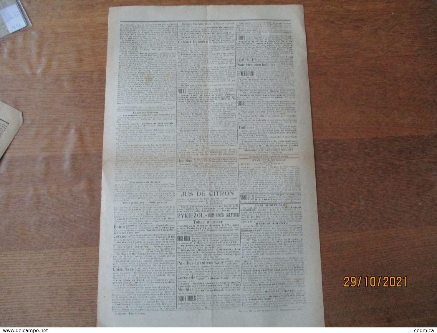 BULLETIN DE LILLE DU DIMANCHE 17 MAI 1916 N°155 PUBLIE SOUS LE CONTRÔLE DE L'AUTORITE ALLEMANDE - Français