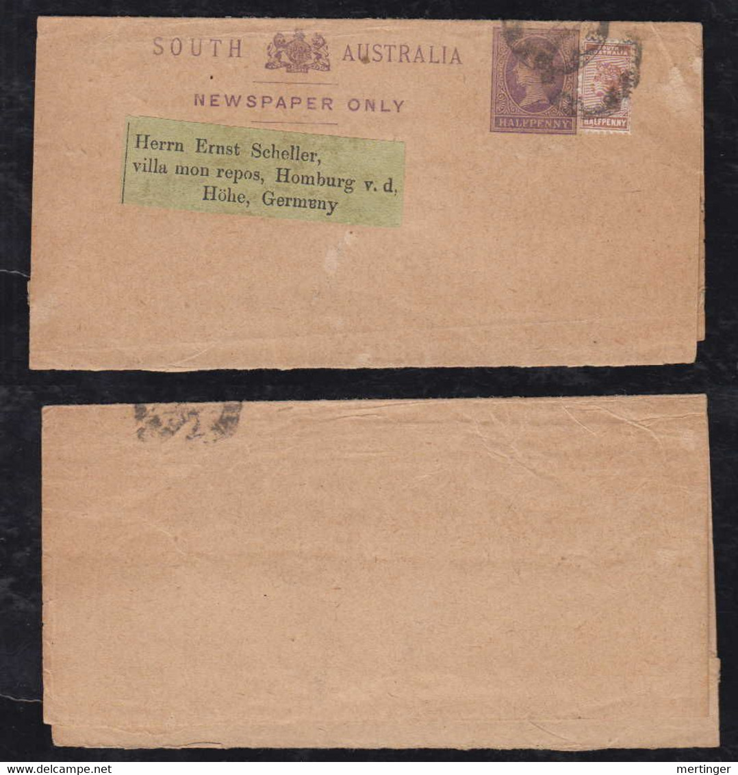 South Australia Ca 1890 Uprated Wrapper Stationery HOMBURG Germany - Lettres & Documents