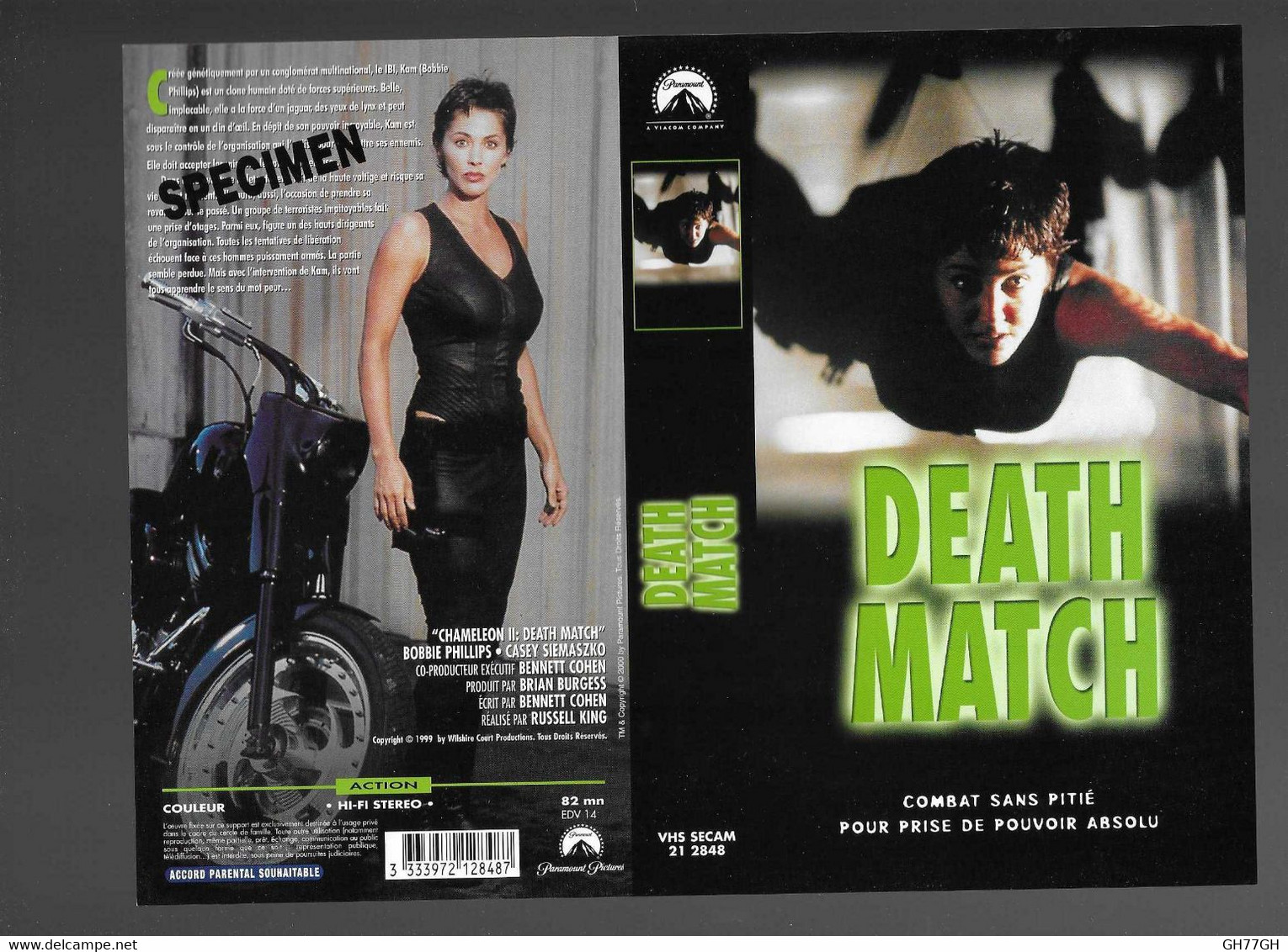 "DEATH MATCH" -Jaquette Originale SPECIMEN Vhs Secam PARAMOUNT -un Film De CRAIG BAXLEY - Acción, Aventura