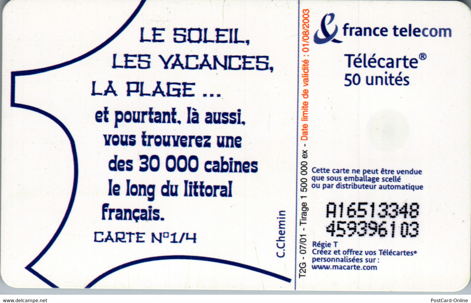 18797 - Frankreich - Le Soleil , Les Vacances , La Plage , Carte 1/4 - 2001