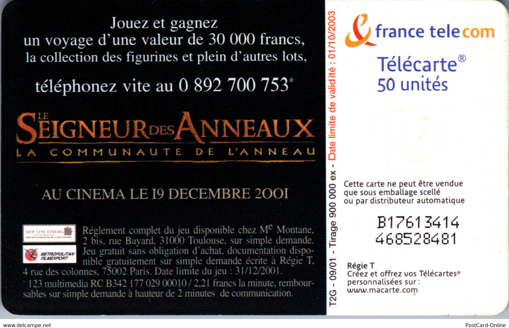 18803 - Frankreich - Le Seigneur Des Anneaux , Cinema - 2001