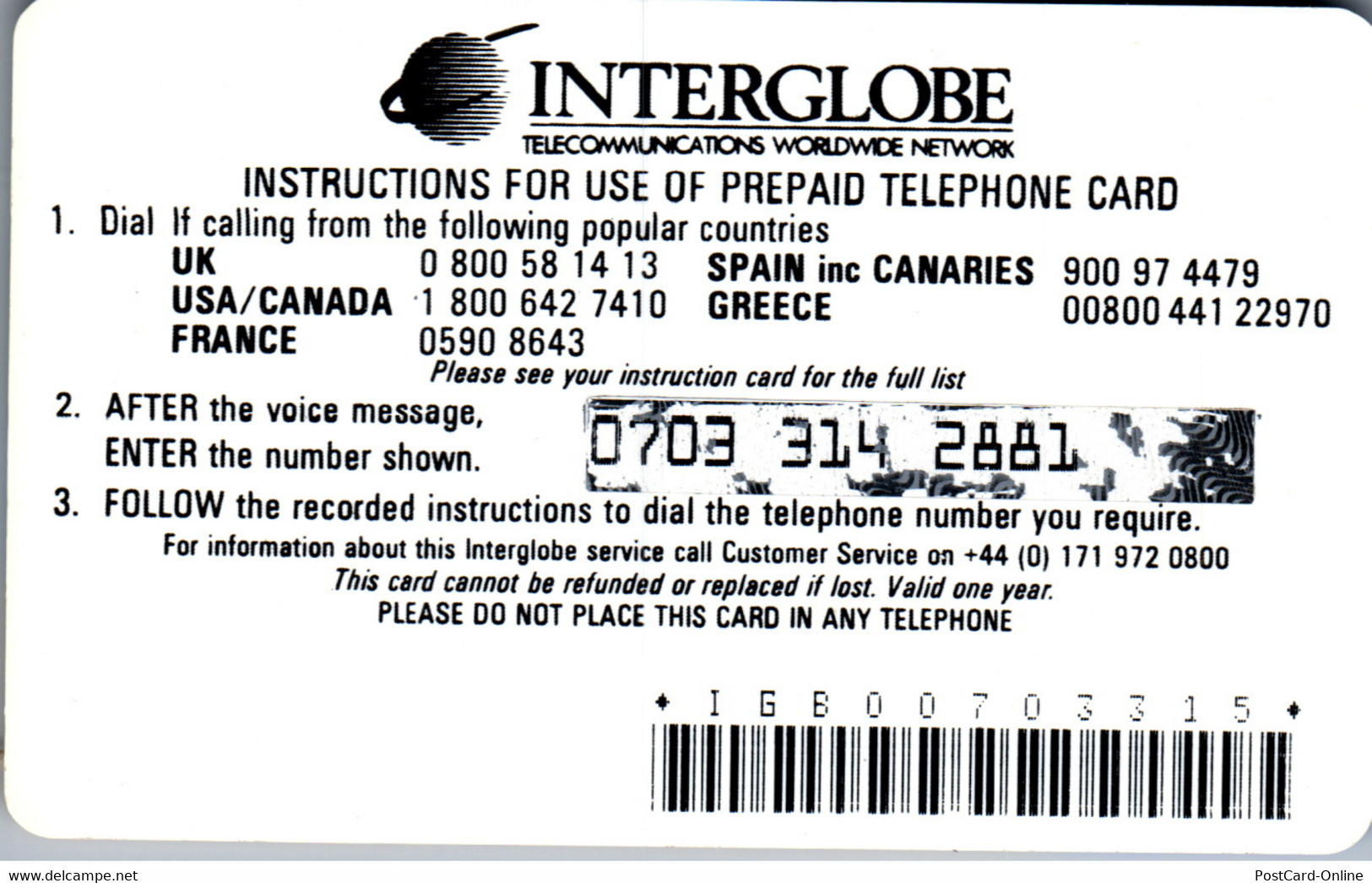 19158 - Großbritannien - Interglobe , Travel Phone Prepaid - BT Cartes Mondiales (Prépayées)